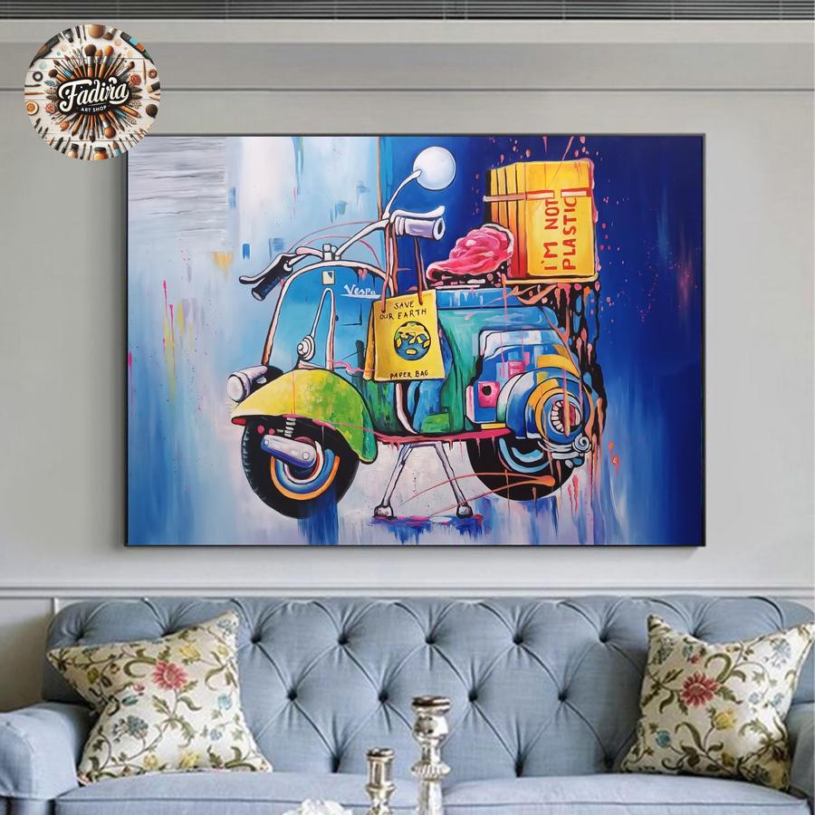 Lukisan dinding ruang tamu vespa pop art
