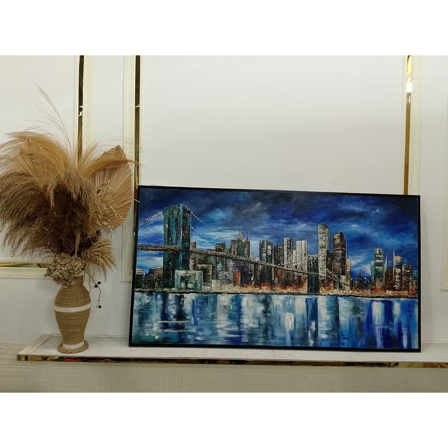 Lukisan dinding jembatan dan gedung modern art Frame