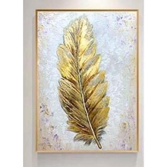 Lukisan dinding ruang tamu abstrak bulu gold modern art