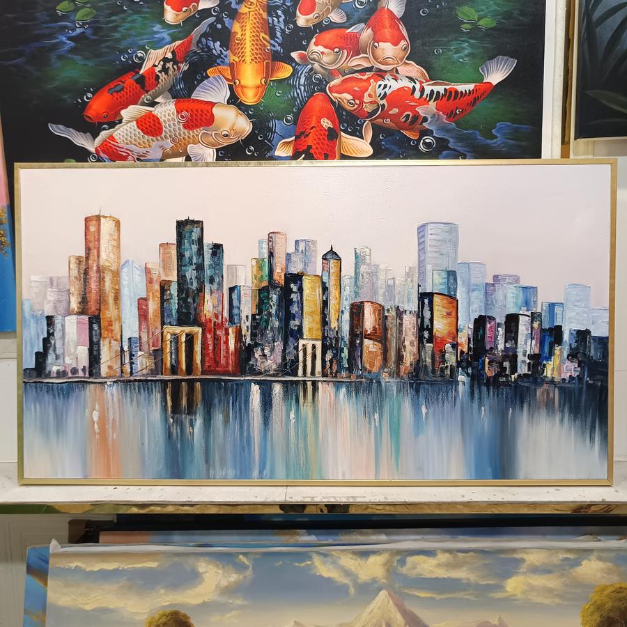 Lukisan dinding ruang tamu gedung tinggi abstrak modern art frame