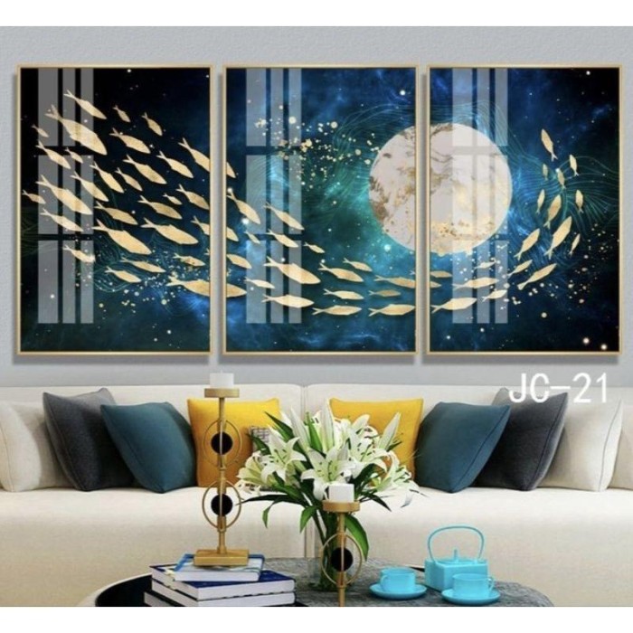 Lukisan dinding ruang tamu ikan galaxy modern art frame