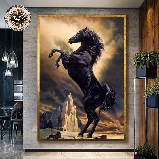 Lukisan dinding ruang tamu kuda hitam modern art frame