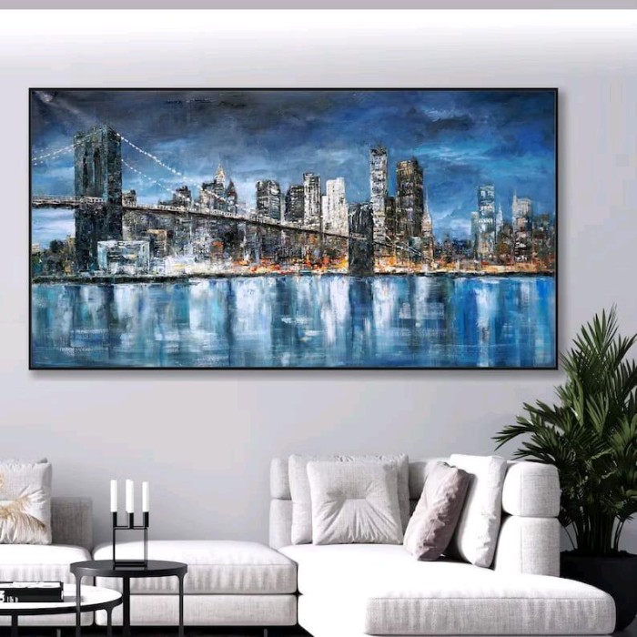 Lukisan dinding jembatan dan gedung modern art Frame
