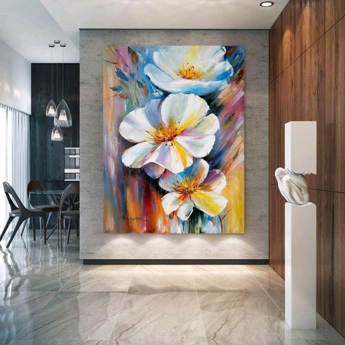 Lukisan dinding ruang tamu bunga full colour modern art frame