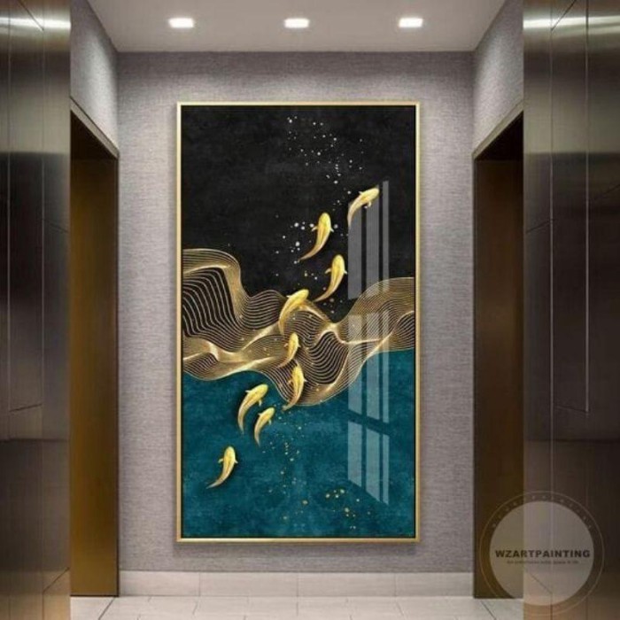 Lukisan dinding ruang tamu ikan koi modern art frame