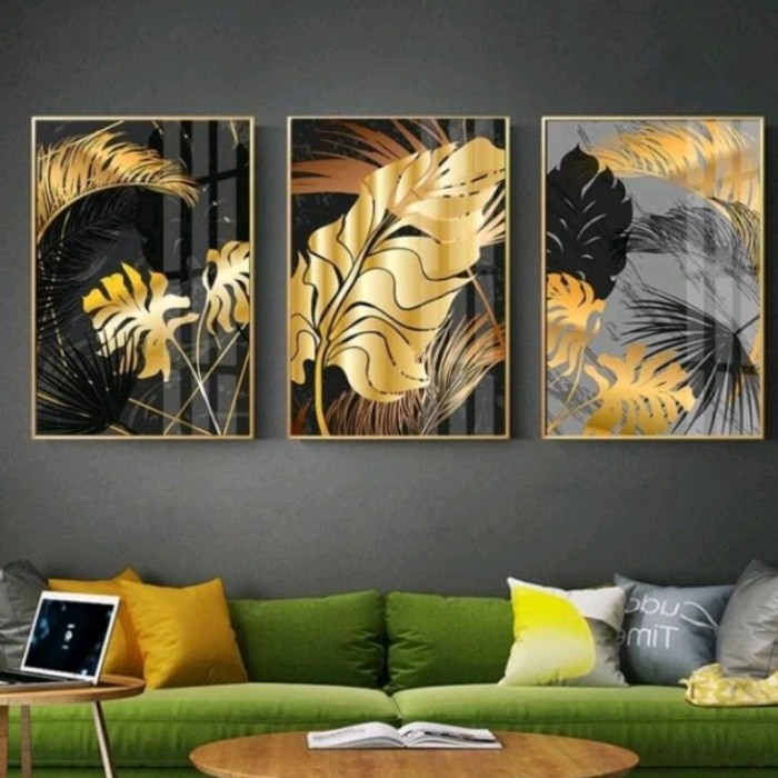 Lukisan dinding ruang tamu bunga abstrak modern art frame 3in1
