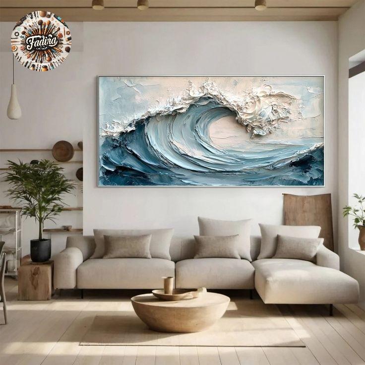 Lukisan dinding ruang tamu ombak lautan modern art painting