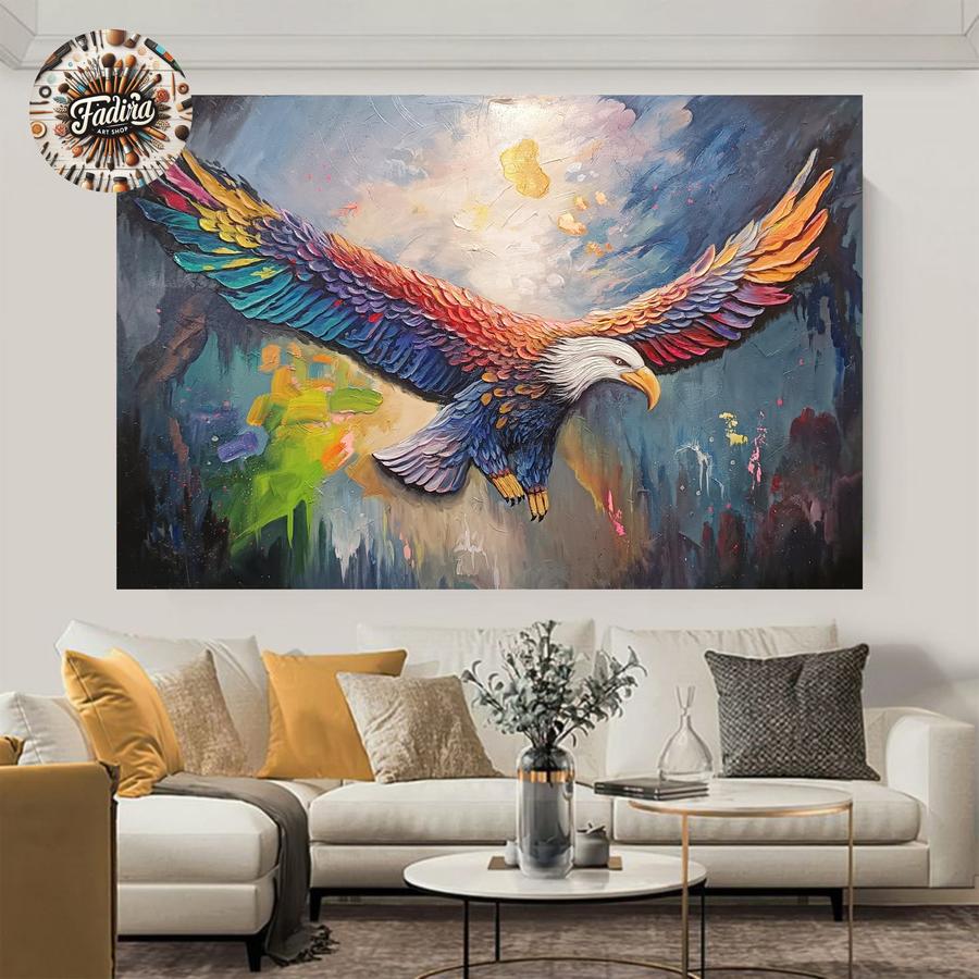 Lukisan dinding ruang tamu burung elang semi pop art