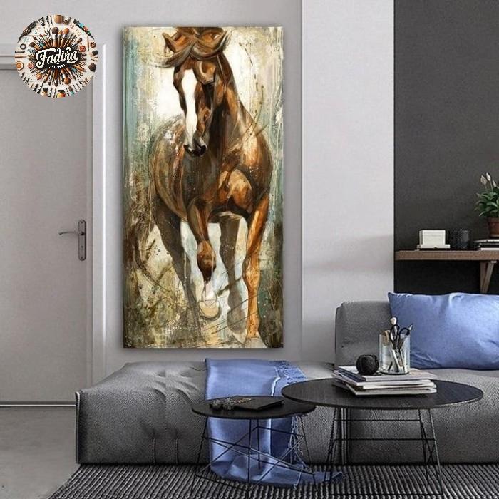 Lukisan dinding ruang tamu kuda semi abstrak modern art frame