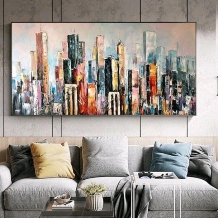 Lukisan dinding ruang tamu gedung tinggi abstrak modern art frame