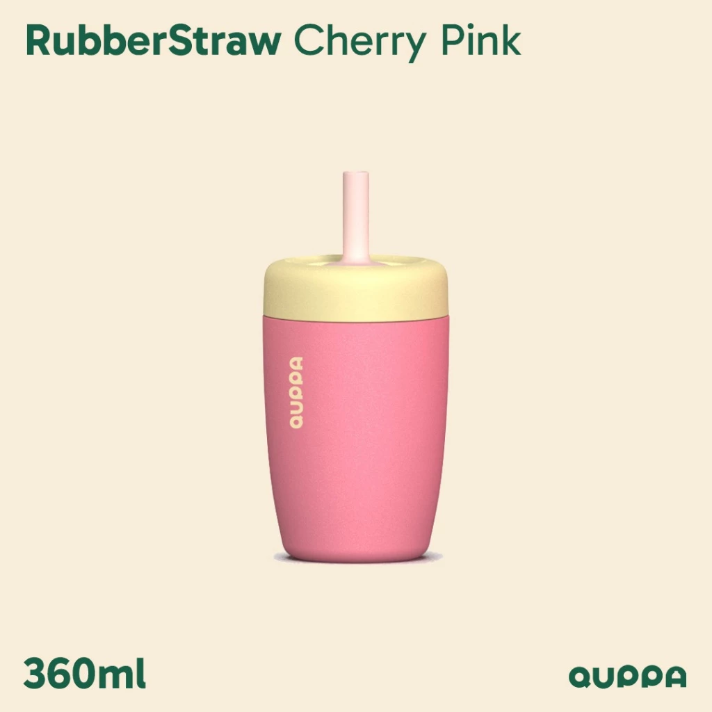 Quppa RubberStraw Cherry Pink 360ml Botol Minum Thermos Tumbler