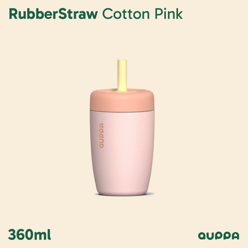 Quppa RubberStraw Cotton Pink 360ml Botol Minum Thermos Tumbler