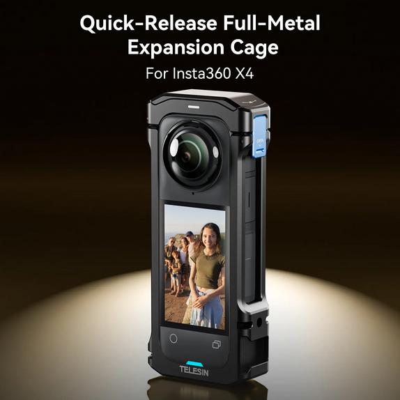 Telesin aluminium Case frame for Insta360 X4 cold shoe interface with 1/4