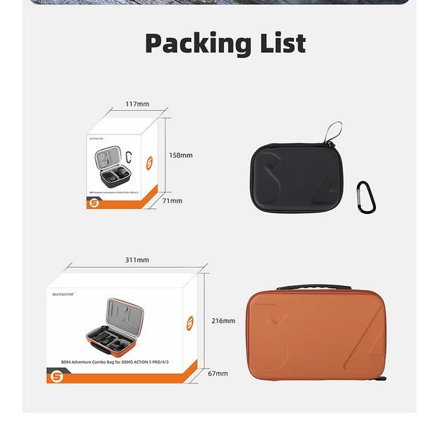 Sunnylife Portable Carrying Case Combo Bag Tas DJI OSMO ACTION 5 Pro /4/3 - Standar, Orange