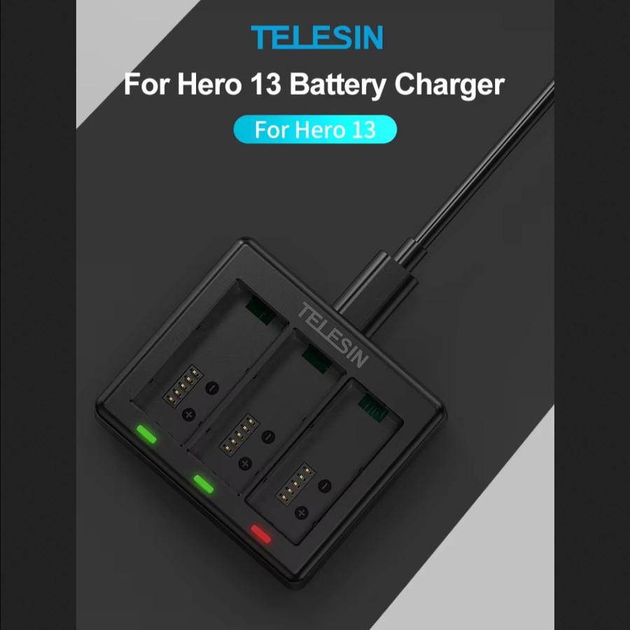 Telesin Lithium Battery Fast Charger 3 Slot for Gopro Hero 13 Charger