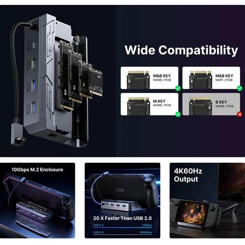 JSAUX 6 in 1 M.2 Docking Station for Steam Deck Support NVMe and SATA