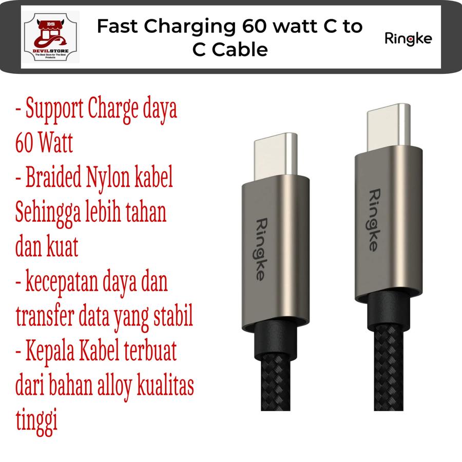 Ringke Fast Charging Basic Braided Nylon Cable USB-C to USB-C 60 Watt Speed 480 Mbps