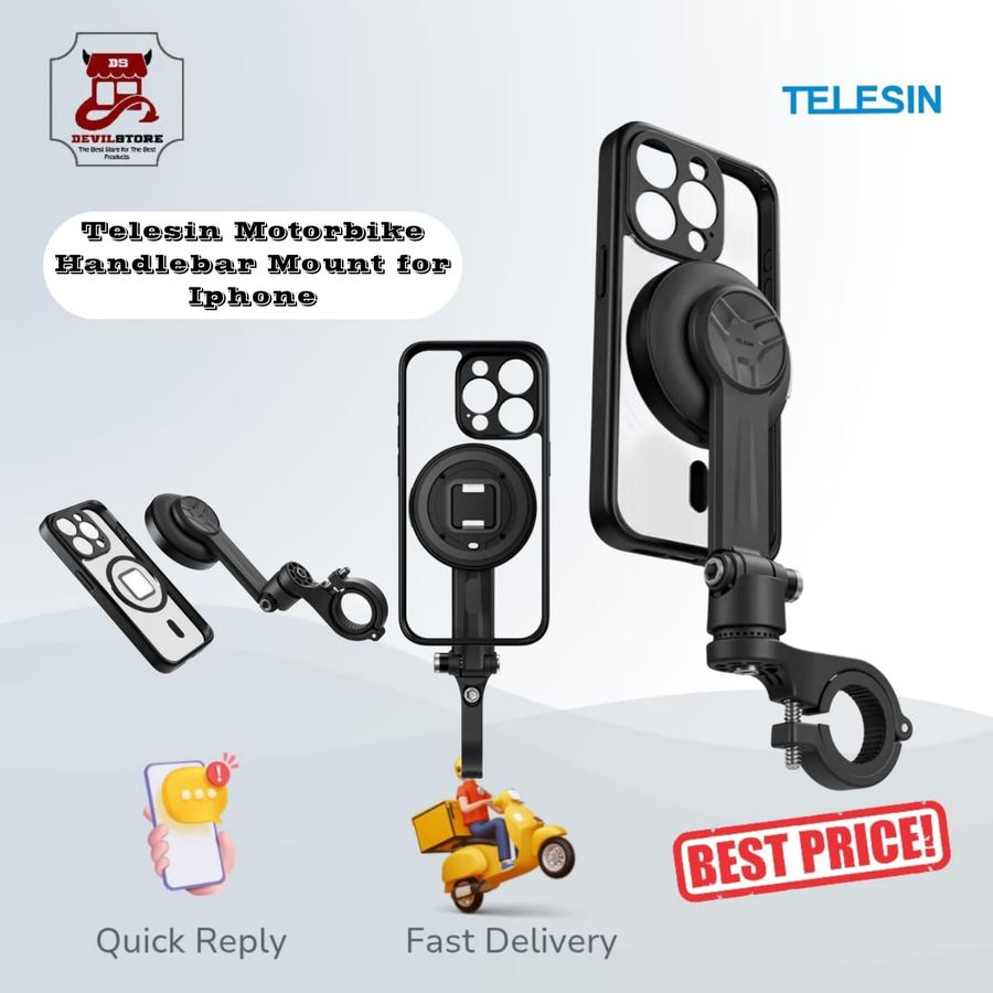 TELESIN Magnetic Motorcycle Mobile Phone Holder Motor Bracket Shock Absorber Iphone 16 Pro Max 16 Pro
