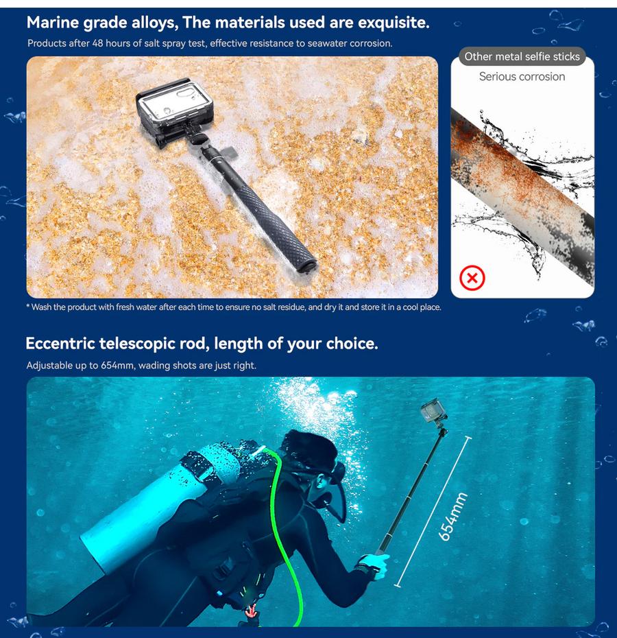 TELESIN Aluminum Alloy Waterproof Selfie Stick Smartphone Action Cam