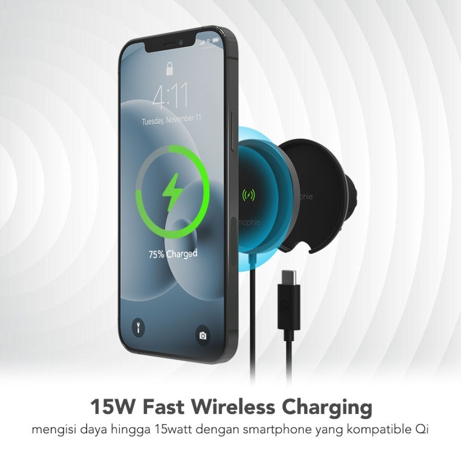 Mophie Wireless Phone Car Holder Charger iPhone 15W Snap+ Vent Mount
