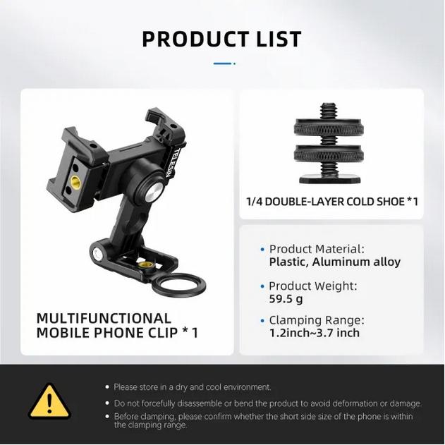 TELESIN 360 Multifunctional Mobile Phone Holder with Cold Shoe