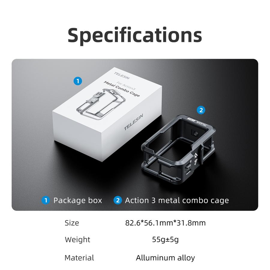 Telesin Metal Combo Case Aluminum Alloy Frame for DJI Action 4 / 3