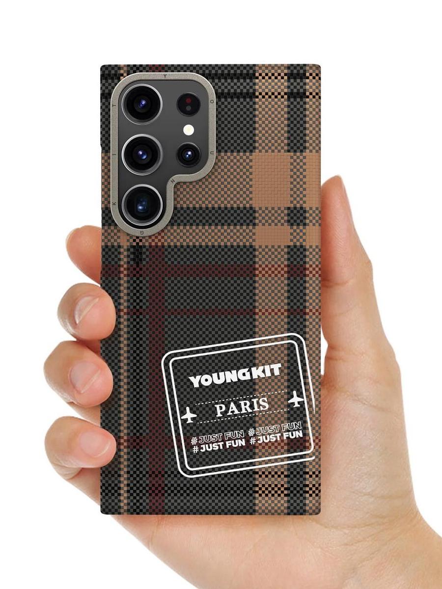 Youngkit Kevlar MagSafe Retro Plaid Case Samsung S24 Ultra Casing S24 Plus S24 