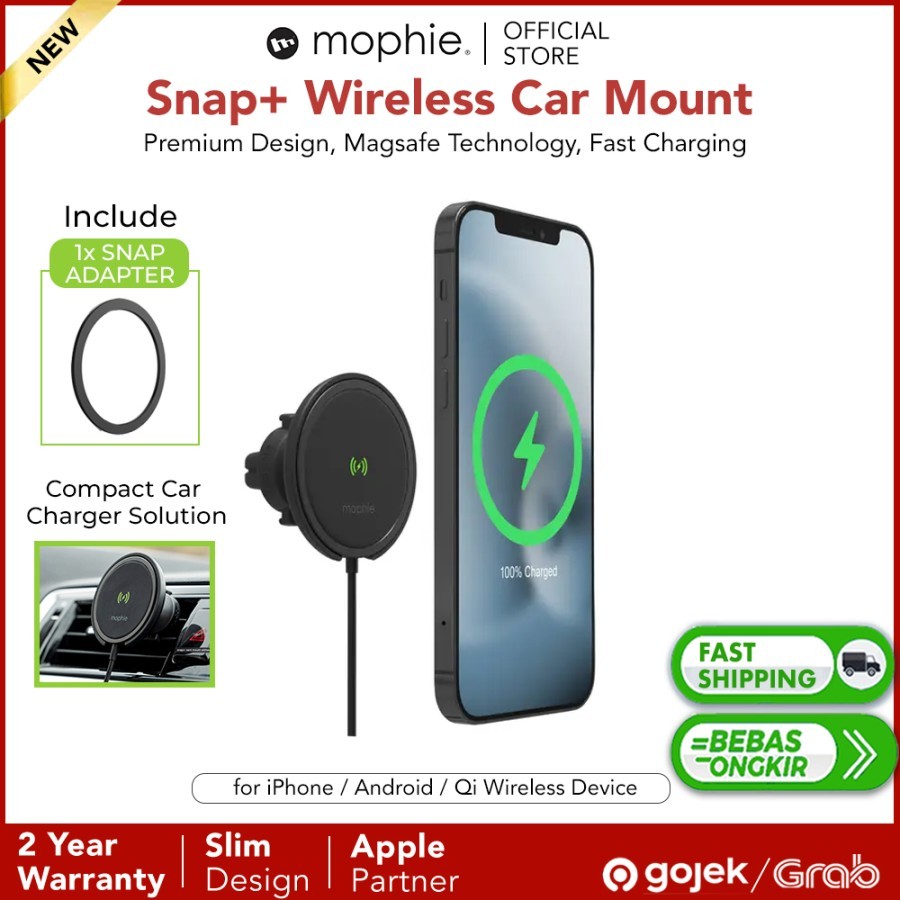 Mophie Wireless Phone Car Holder Charger iPhone 15W Snap+ Vent Mount