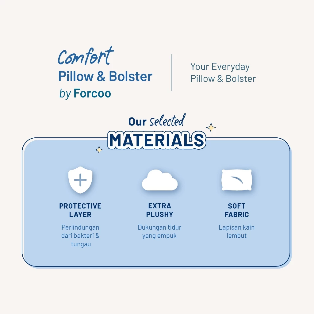 Forcoo Comfort Pillow & Bolster || bantal empuk - solid cotton - lembut - soft fabric