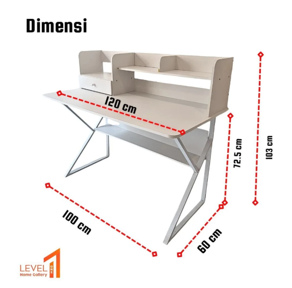 Meja Orlando Uk JUMBO 120 x 60 Top 15mm Rangka kaki besi | Meja Belajar | Meja Kantor | Meja Gaming Minimalis Estetik | Meja Tulis - Light Sonoma