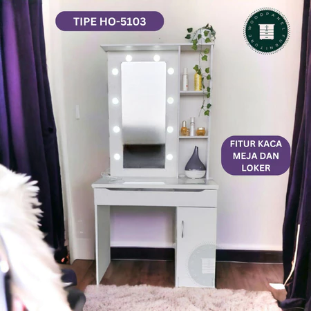 (PROMO FREE PAKING KAYU) Meja Rias Hollywood Cermin Kaca 10 Lampu LED Bohlam Mirror 3 Warna Make Up Table Kosmetik