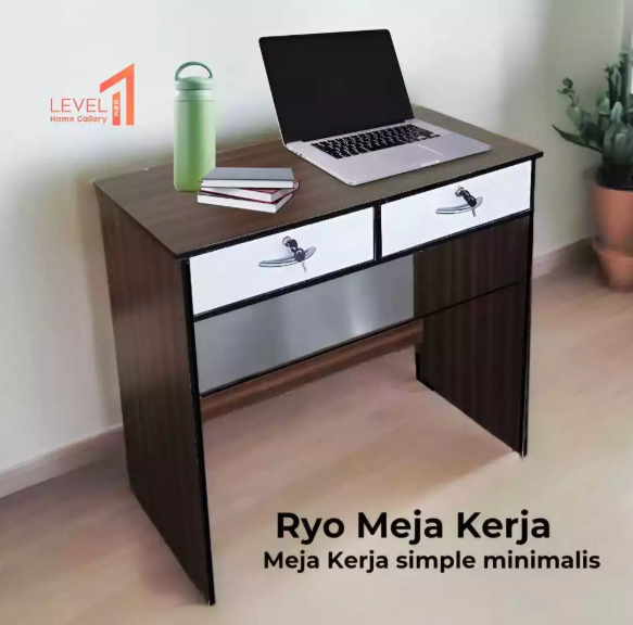 Ryo Meja Tulis 2 Laci Kunci / Meja Kantor 80*40 Minimalis / Meja Belajar / Office Desk / Meja Kerja Kayu 2 Laci Kunci Minimalis Estetik