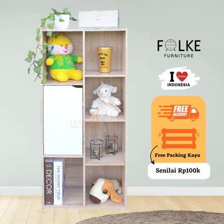 Stella Rak Buku Kayu 1 Pintu 7 Susun Loker | Rak Serbaguna 7 Susun 1 Pintu | Lemari Buku RSG 7 Pintu Minimalis