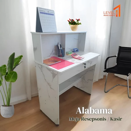 Alabama Meja Kasir 80 x 40 | Meja Resepsionis | Meja Kantor Minimalis Estetik Multifungsi Dengan Drawer | Meja Kerja