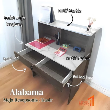 Alabama Meja Kasir 80 x 40 | Meja Resepsionis | Meja Kantor Minimalis Estetik Multifungsi Dengan Drawer | Meja Kerja
