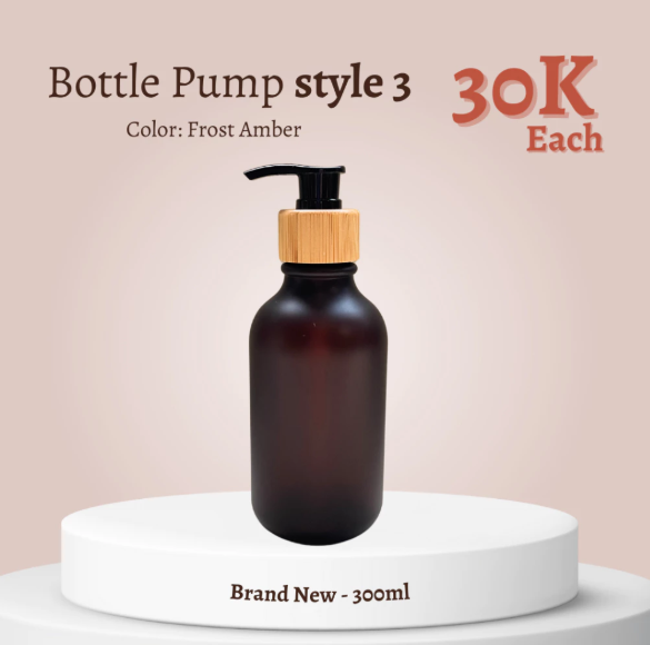 Ratel Home - Bamboo Bottle Pump 300ml & 500ml | Botol Estetik Sabun Mandi Tangan Shampo - Style 3 Amber