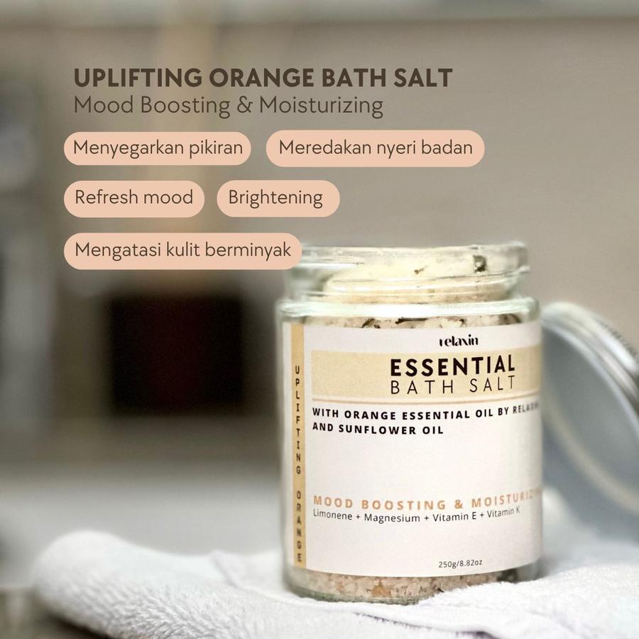 RELAXIN Uplifting Orange Bath Salt Essential Oil 250g | Home Made Foot Body Relaxing Aromaterapi Aromaterapy Rejuve RevitalizingRelaksasi Epsom Teurapetic Garam Mandi Untuk Badan dan Kaki