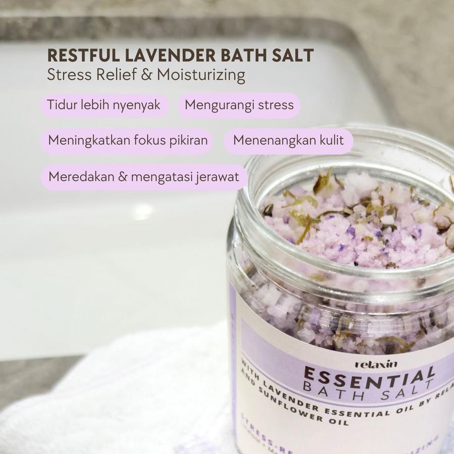 RELAXIN Restful Lavender Bath Salt Essential Oil 250g | Home Made Foot Body Relaxing Aromaterapi Aromaterapy Rejuve RevitalizingRelaksasi Epsom Teurapetic Garam Mandi Untuk Badan dan Kaki