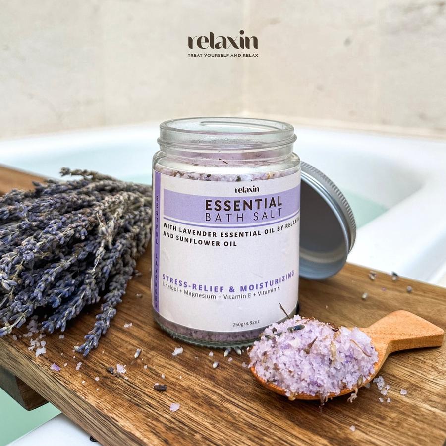 RELAXIN Restful Lavender Bath Salt Essential Oil 250g | Home Made Foot Body Relaxing Aromaterapi Aromaterapy Rejuve RevitalizingRelaksasi Epsom Teurapetic Garam Mandi Untuk Badan dan Kaki