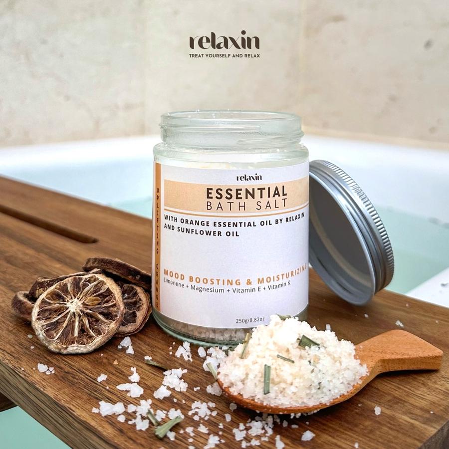 RELAXIN Uplifting Orange Bath Salt Essential Oil 250g | Home Made Foot Body Relaxing Aromaterapi Aromaterapy Rejuve RevitalizingRelaksasi Epsom Teurapetic Garam Mandi Untuk Badan dan Kaki