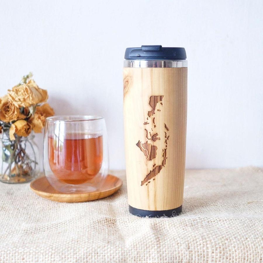 Wooden Tumblr Dekayu | Botol Minum Peta 370ml | Termos dengan Grafir