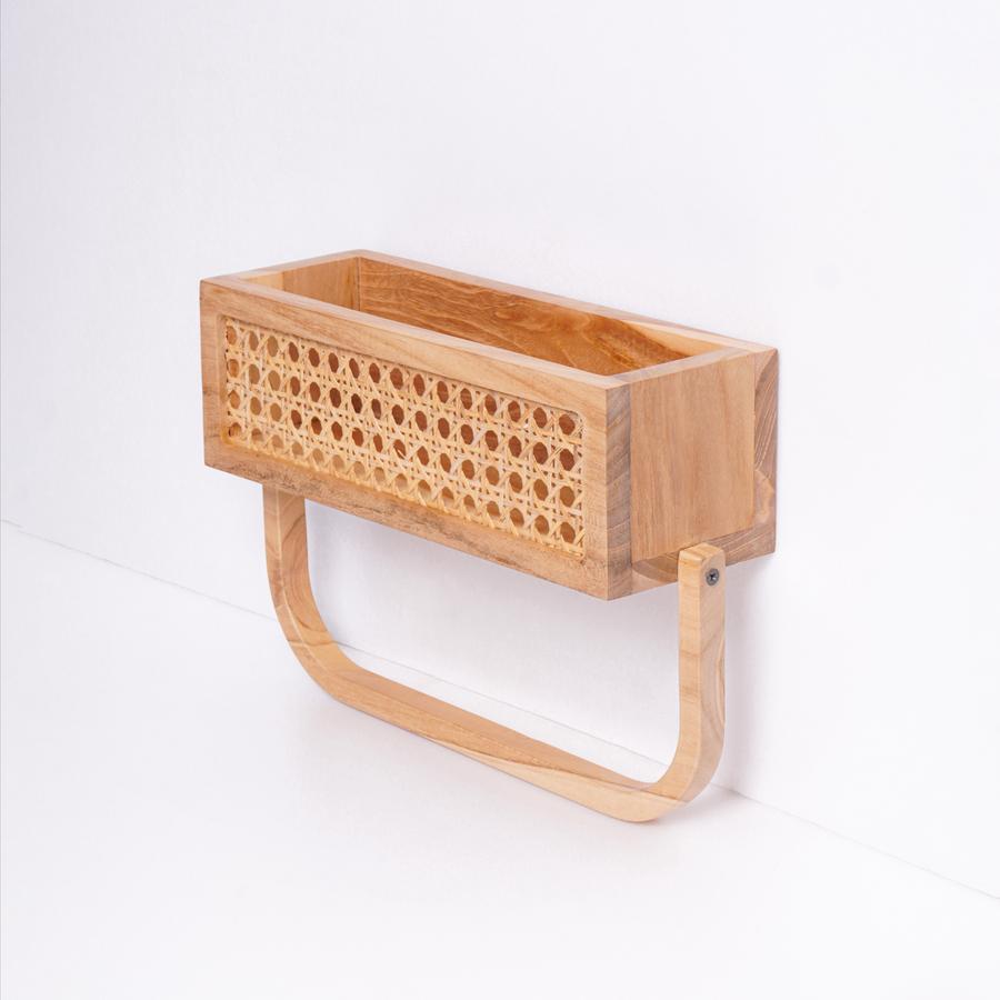 Rak jati anyam rotan + tempat handuk / Storage Multifungsi