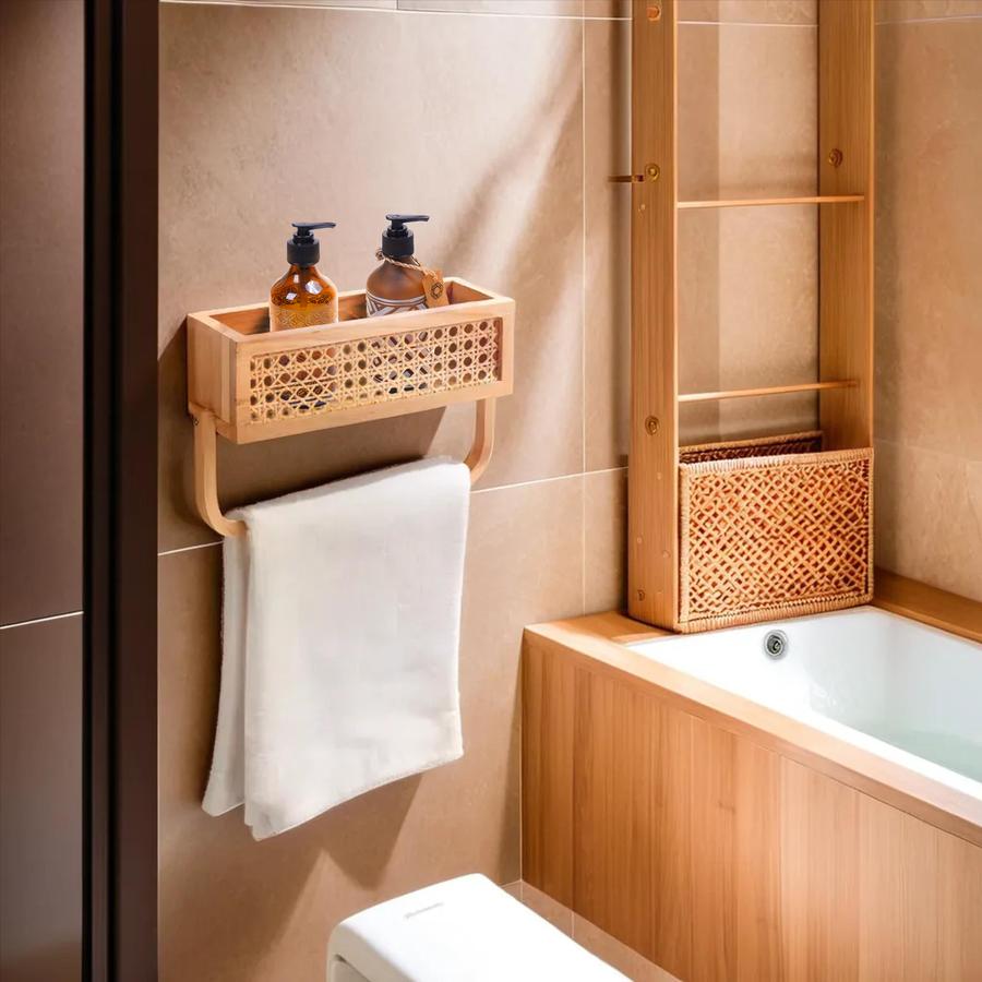 Rak jati anyam rotan + tempat handuk / Storage Multifungsi