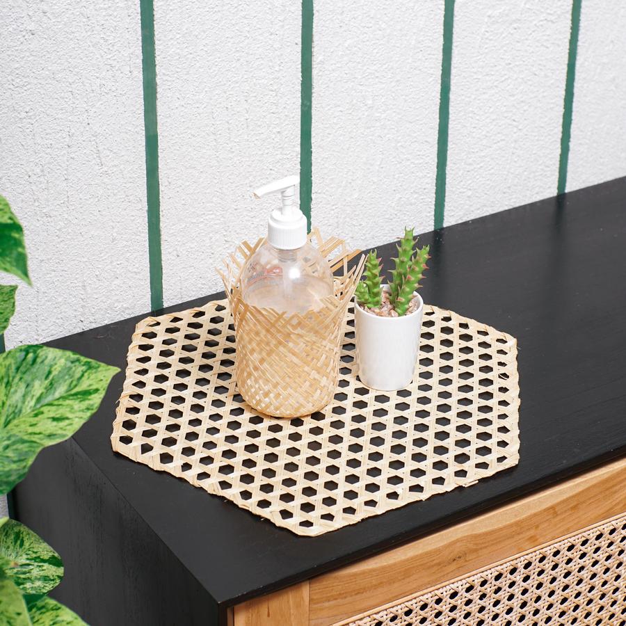 Alas Anyam Bambu Hexa Dekayu | Props Foto Placemat Alas Piring Makan