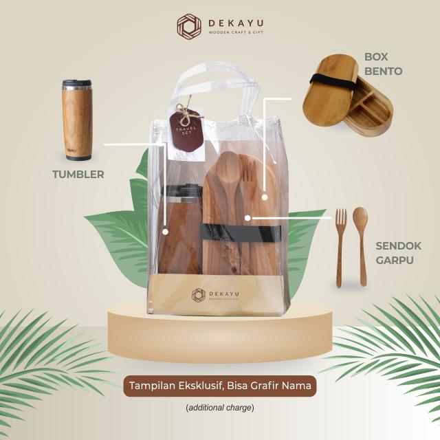 Travel Set Dekayu | Peralatan Makan Kayu | Lunch Box Set | Gift | Kado