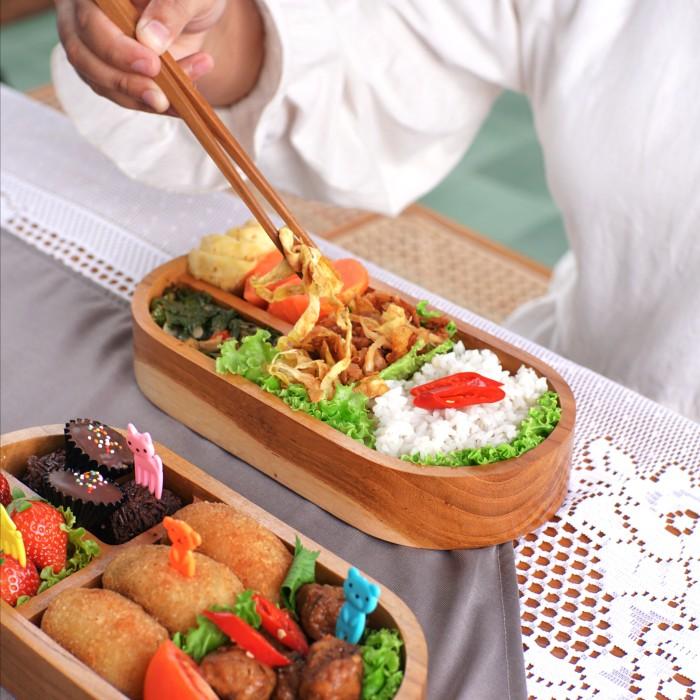 Tempat Makan Kayu Bento Oval Dekayu | Lunch Box | Kotak Bekal Makan Kayu | + Dengan Grafir Custom
