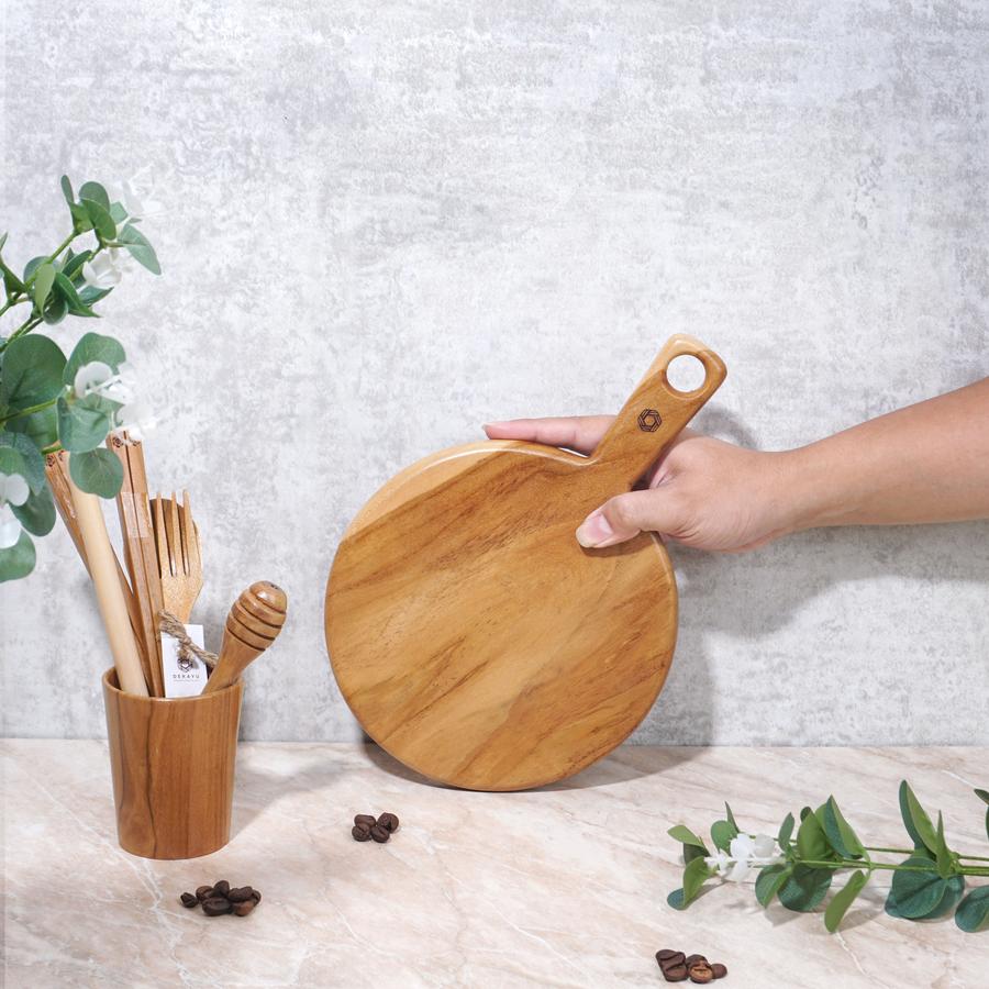 Dekayu Talenan Kayu Jati Pizza | Wooden Cutting Board | Serving Board