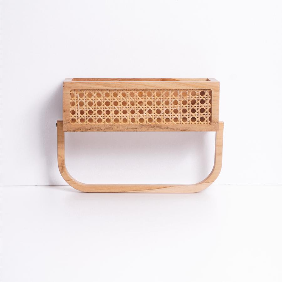 Rak jati anyam rotan + tempat handuk / Storage Multifungsi