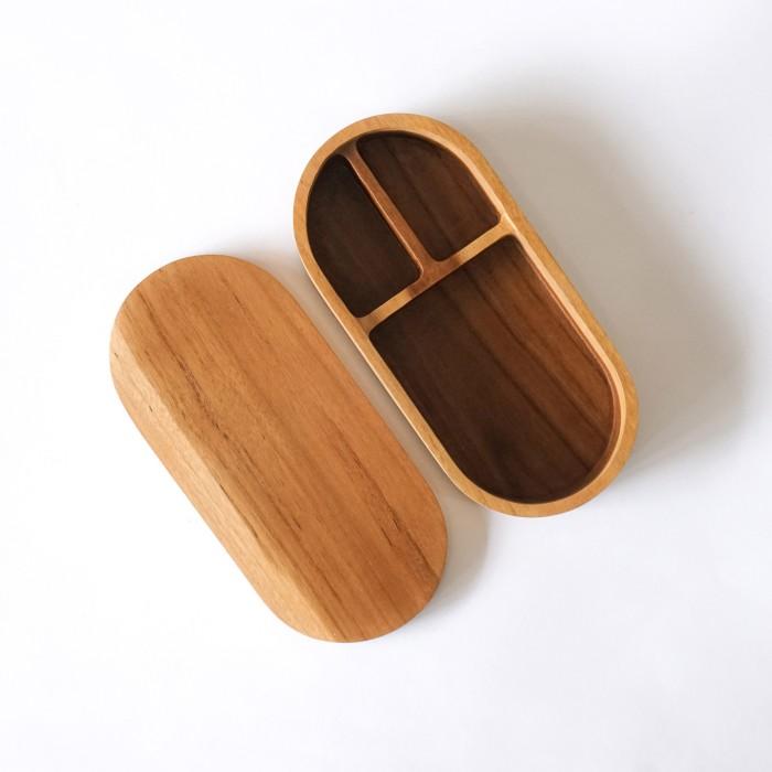 Tempat Makan Kayu Bento Oval Dekayu | Lunch Box | Kotak Bekal Makan Kayu | + Dengan Grafir Custom