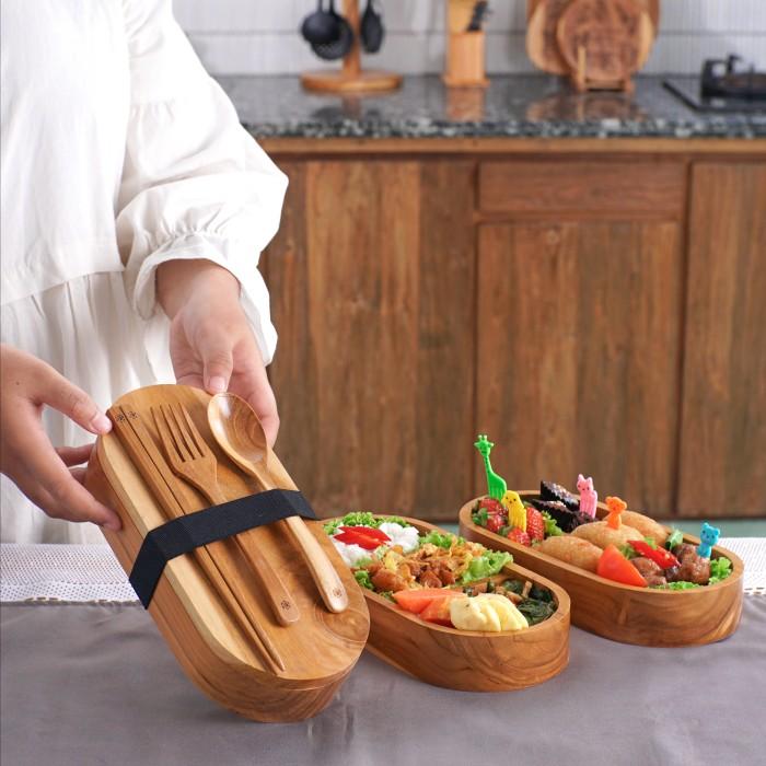 Tempat Makan Kayu Bento Oval Dekayu | Lunch Box | Kotak Bekal Makan Kayu | + Dengan Grafir Custom